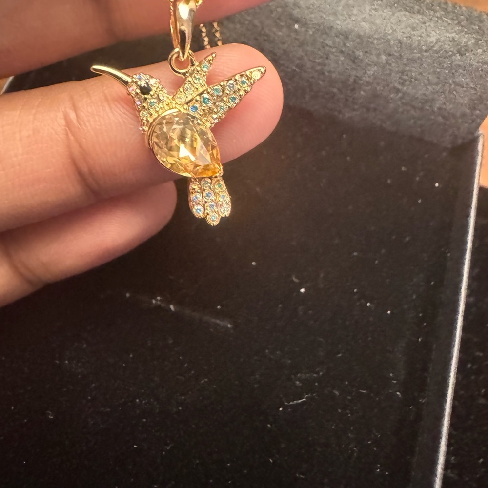 Blu Sage Gold and Yellow Hummingbird Necklace